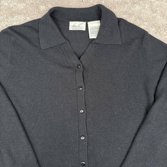 Black Kathie Lee Cardigan Sweater Size L Button Up Collar Goth Preppy Academia - Picture 2 of 4